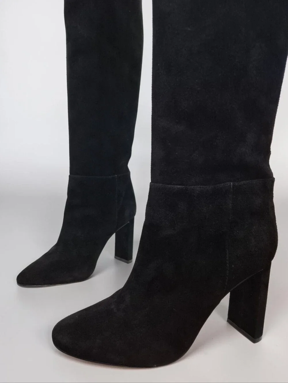 Schutz Austine Black Suede Over the Knee Boots 9 Block Heel Round Toe